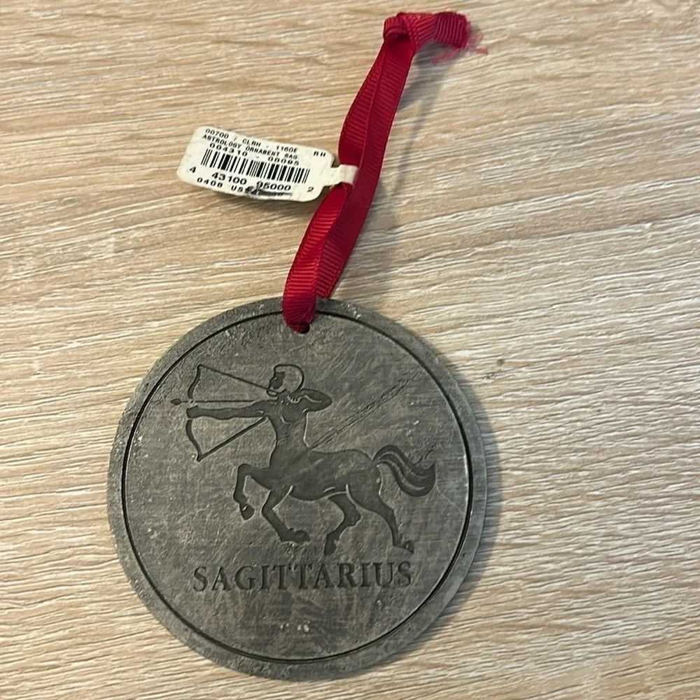 Astrology Sagittarius Pewter Metal Round Ornament with Ribbon for Hanging